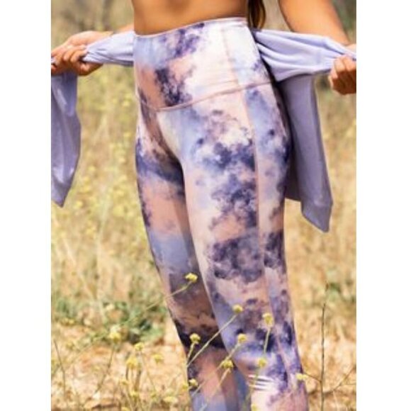 Roxy Kaileo Womens High-Waisted Ankle Leggings Mellow Rose Cloud Colors Large - Picture 1 of 14
